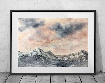 Bergwandart | Contemporary Nature Wall Art Print | Modern Wanddecor | Hedendaagswanddecor | Mountain Art Print | Zilveren Bergen