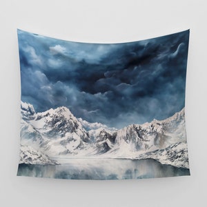 Mountain Wall Tapestry Art Tapestry Nature Tapestry Teal Sky Art Tapestry Modern Wall Decor Cotton Sateen Fabric Wall Hanging image 2