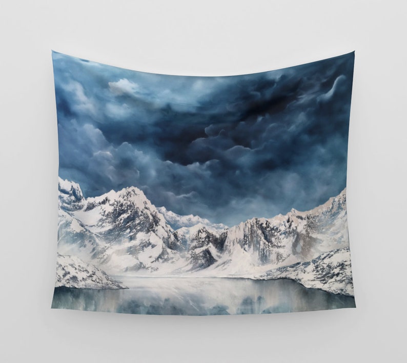 Mountain Wall Tapestry Art Tapestry Nature Tapestry Teal Sky Art Tapestry Modern Wall Decor Cotton Sateen Fabric Wall Hanging image 2