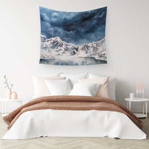 Mountain Wall Tapestry Art Tapestry Nature Tapestry Teal Sky Art Tapestry Modern Wall Decor Cotton Sateen Fabric Wall Hanging image 3