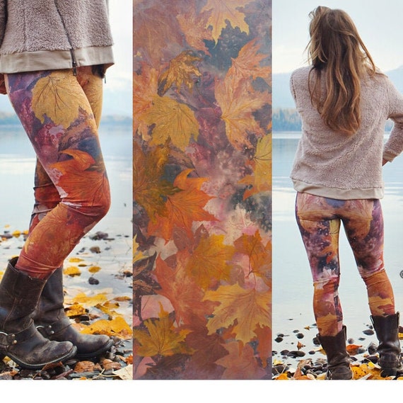 Leggings d art originaux Leggings epais Legging boheme Legging feuilles d automne Etsy France