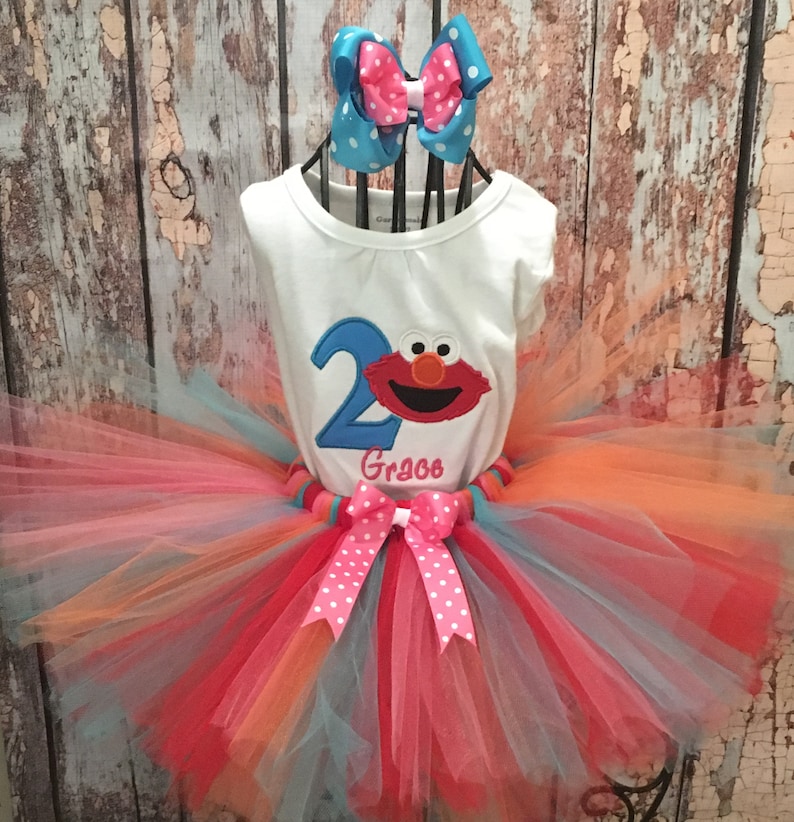 Cake smash outfit Handmade custom set to your theme and colors Seasame Street Elmo 1st birthday tutu set 2nd birthday girl outfit