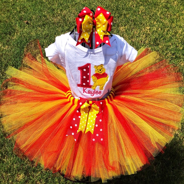 Winnie the Pooh Bear 1st birthday tutu outfit.  2nd birthday. 3rd birthday, cake smash.  Customized to your colors and theme.