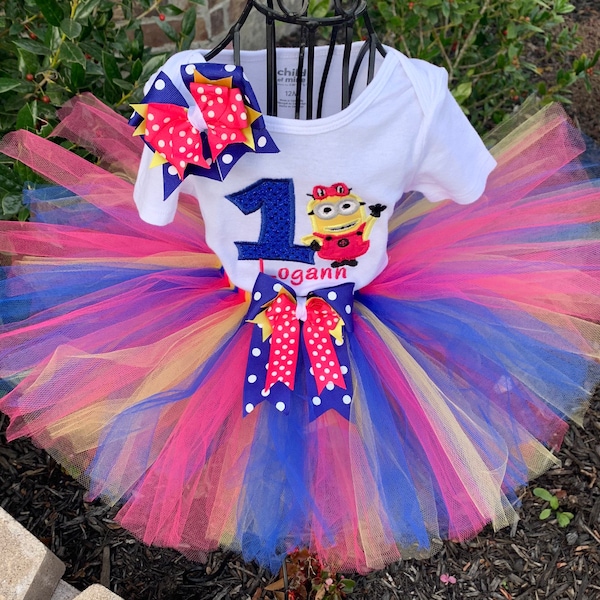 Despicable Me Minion girls tutu set outfit, Handmade and customized to your colors and theme, 1st, 2nd, 3rd birthday,