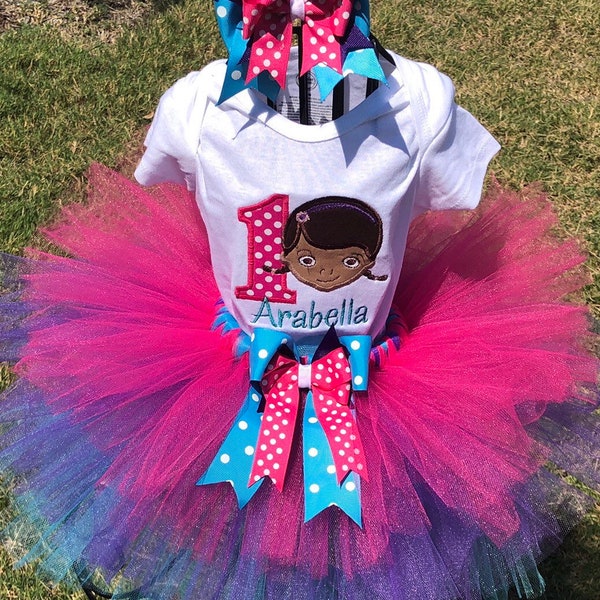 Doc Mcstuffins 1st birthday girls tutu set outfit.  2nd birthday, 3rd birthday.  Customized to your theme and colors.  Doc M tutu dress