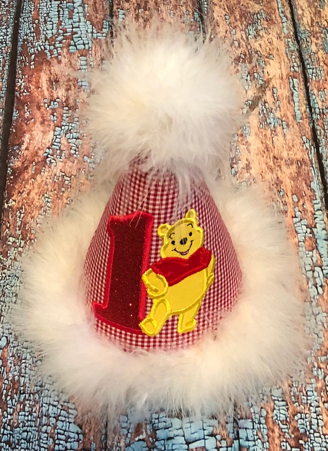 Winnie the Pooh Girls Birthday Hat. Handmade and Custom to Your Colors
