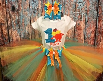 The Lorax 1st birthday tutu outfit.  2nd birthday. 3rd birthday, cake smash.  Customized to your colors and theme.