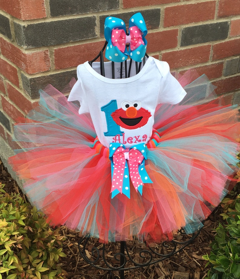 Cake smash outfit Handmade custom set to your theme and colors Seasame Street Elmo 1st birthday tutu set 2nd birthday girl outfit