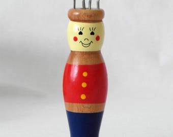 vintage wooden doll knitting liesel cheerful costume doll handmade red blue painted