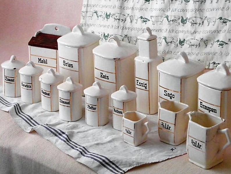 Antique Storage Jars WITTENBERG Porcelain Kitchen Containers Flour