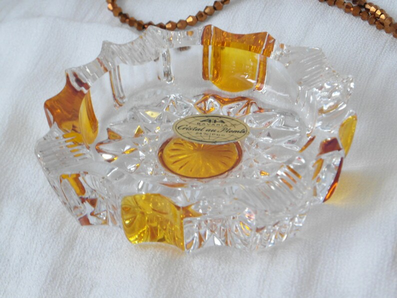 Glass ashtray cased lead crystal 1950s sanded crystal barware yellow