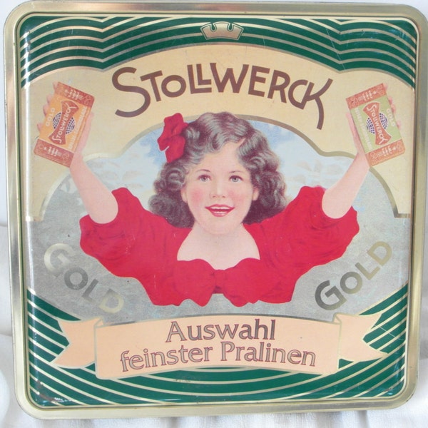 STOLLWERCK chocolate gold tin pralines advertising around 1900 replica tin can