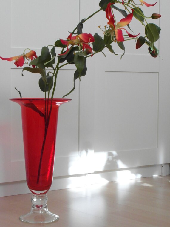 Vase Floor Vase Made Of Glass Large Red Glass Vase Unique Etsy