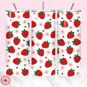 Aardbeien beker wrap png, aardbeien madeliefjes png, zomer beker wrap, 20 oz magere beker wrap, naadloos.