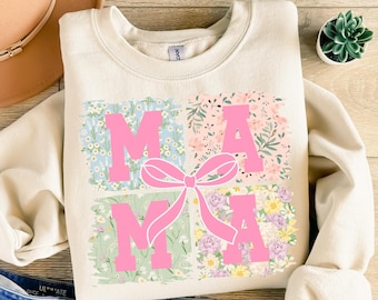 Mama PNG, Floral Mama Kokette Bogen PNG, Muttertag Png, Mama Varsity Png, Blumen Frühling Png, Geschenk für Mama, Mutter, Boho Mama Shirt Design