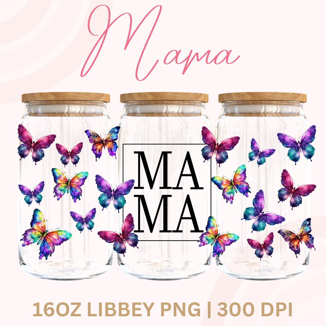 Butterfly Mama Libbey Glass Can Wrap PNG ,mom Butterfly Glass Can Wrap ...