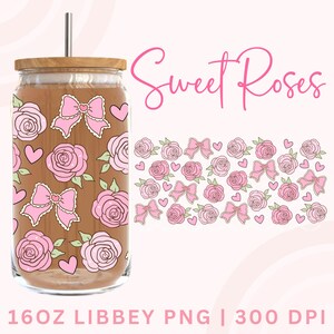 Rosa rosett Libbey-omslag, Cottage Core Libbey-omslag, Blommor 16oz glasburkomslag, Rosor glasmuggomslag Png, Coquette Libbey-omslag, Rosa rosetter glasomslag