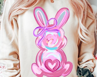 Conejito de Pascua coqueto png, Feliz Pascua png, Coqueta Pascua png, Pincelada Pascua png, Lazo de Pascua para niños femenino, Conejito png, Pascua retro png