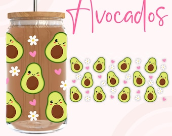 Avocados Can Wrap Png Sublimation, Avocados Libbey Png,Daisies Libbey Glass Cup, Avocados Libbey wrap,16Oz Libbey wrap,Kawaii Libbey Png.