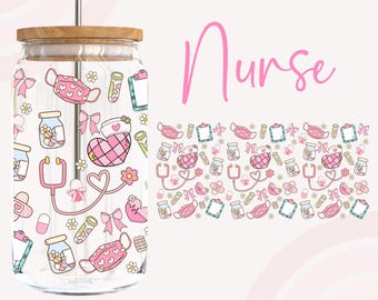 Nurse Libbey Wrap Png Sublimation,Coquette Nurse Libbey Png,Nurse Libbey Glass,16Oz Libbey wrap,Retro Nurse Libbey,PNG for UV DTF 16oz wrap.