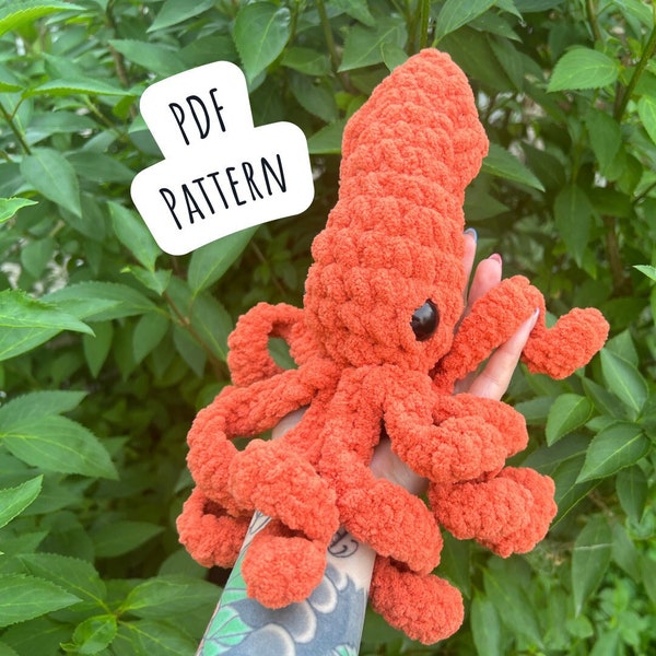 No Sew Squid Crochet Pattern, No Sew Amigurumi Instructions, Animal Pattern, Kraken Amigurumi Pattern, Cute Gift