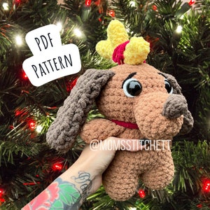 Christmas Dog Crochet Pattern, Low Sew Amigurumi Instructions, Crochet Dog, Animal Crochet, Cute Christmas Gift