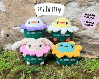 No Sew Flower Chonks Crochet Pattern, Bunny, Frog, Chick, and Duck Amigurumi Instructions, Animal Crochet Pattern, Spring Crochet