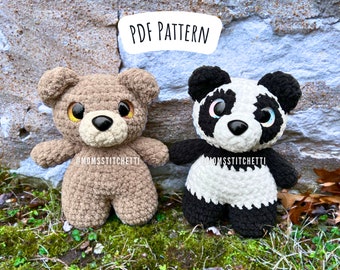 Low Sew Bear and Panda Crochet Pattern Bundle, Amigurumi Instructions, Crochet Bear, Woodland Animal, Cute Birthday Gift