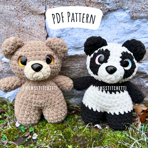 Bear and Panda Crochet Pattern, Low Sew Amigurumi Instructions, Crochet Bear, Woodland Animal, Cute Birthday Gift