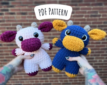 Low Sew Cow Crochet Pattern, Farm Animal Amigurumi Instructions, Crochet Cow, Cute Birthday Gift