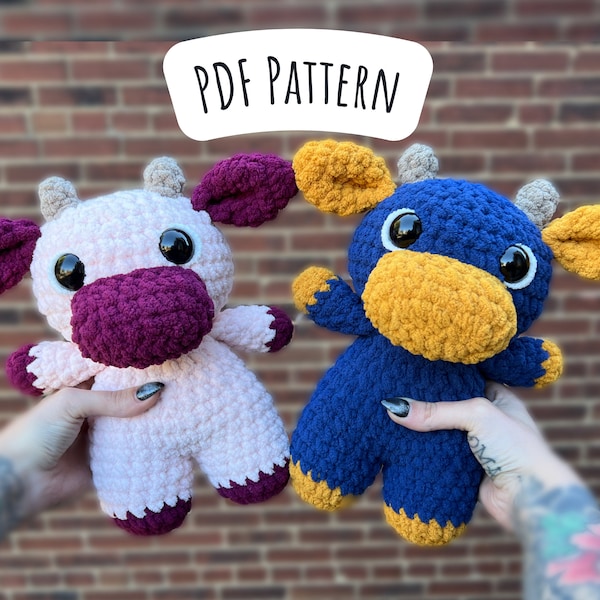 Koe haakpatroon, laag naai Amigurumi-instructies, gehaakte koe, boerderijdier, schattig verjaardagscadeau