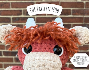 Highland Cow Crochet Pattern Modification, Amigurumi Add On Instructions, Crochet Cow, Farm Animal, Cute Birthday Gift