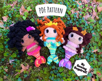 No Sew Mermaid Crochet Pattern, Amigurumi Instructions, Crochet Mermaid, Cute Birthday Gift
