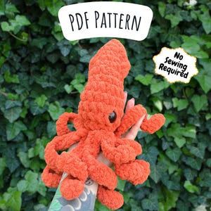 Patrón de calamar a crochet sin costuras, instrucciones de amigurumi de kraken, patrón de criatura marina, lindo regalo
