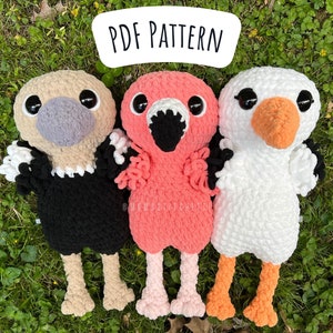Low Sew Flamingo Crochet Pattern Bundle, Amigurumi Instrucrions for Flamingo, Ostrich, and Stork, Crochet Plushie, Birthday Gift