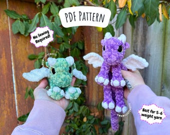 Patrón de dragón de ganchillo sin costuras, instrucciones de amigurumi de peluche, peluche de ganchillo, regalos de ganchillo