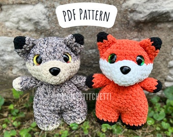 Fox and Wolf Crochet Pattern, Low Sew Amigurumi Instructions, Crochet Fox, Woodland Animal, Cute Birthday Gift