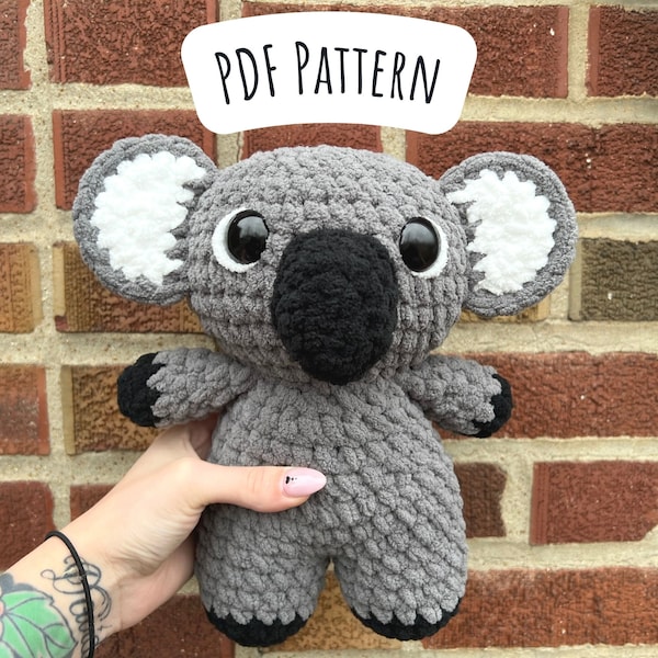 Patrón de crochet Koala, Instrucciones de Amigurumi de costura baja, Koala de ganchillo, Lindo regalo de cumpleaños