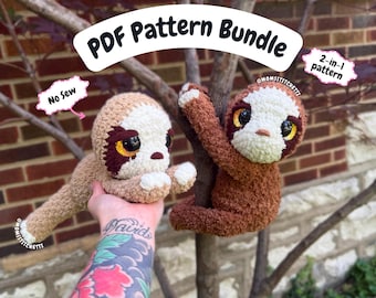 Sloth Crochet Pattern Bundle, Amigurumi Instructions, Spring Crochet