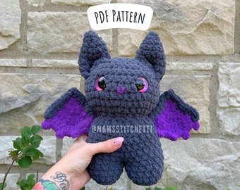 Bat Crochet Pattern, Low Sew Amigurumi Instructions, Crochet Bat, Halloween Crochet, Cute Birthday Gift