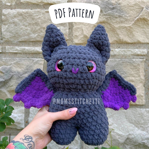 Bat Crochet Pattern, Low Sew Amigurumi Instructions, Crochet Bat, Halloween Crochet, Cute Birthday Gift