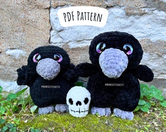 Low Sew Crow Crochet Pattern, Raven Amigurumi Instructions, Crochet Plushie, Halloween Crochet