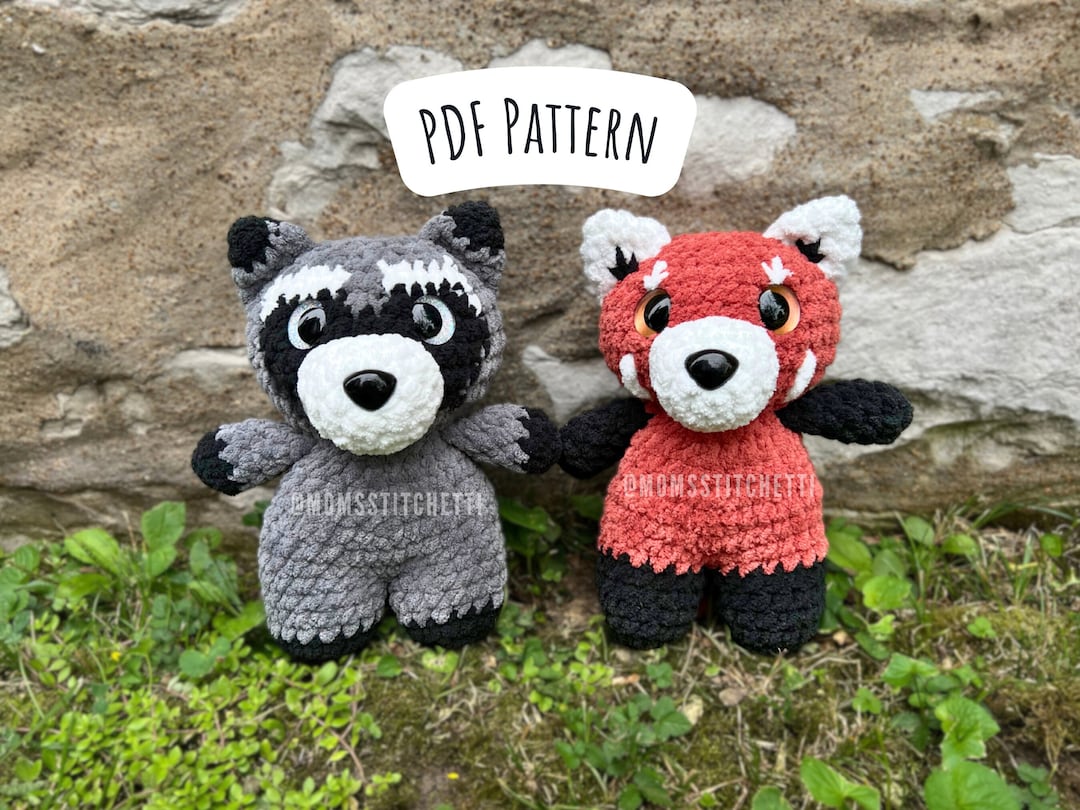 Racoon and Red Panda Crochet Pattern, Low Sew Amigurumi Instructions
