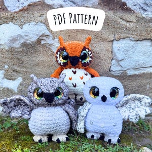Laag naaipatroon uil, instructies vogelamigurumi, gehaakte knuffel, Halloween-haakwerk