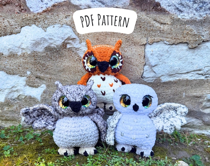 Low Sew Owl Crochet Pattern, Bird Amigurumi Instructions, Crochet Plushie, Halloween Crochet