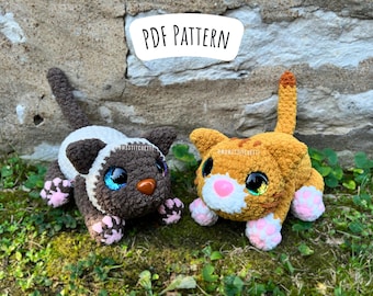 Low Sew Cat Crochet Pattern, Kitten Amigurumi Instructions, Crochet Kitty, Siamese Crochet Pattern, Cute Birthday Gift