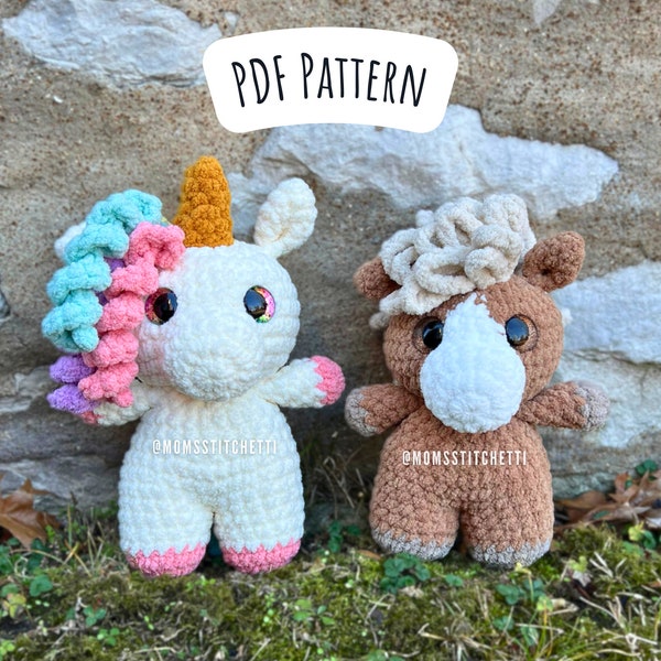 Unicorn and Horse Crochet Pattern, Low Sew Amigurumi Instructions, Farm Animal Plushie, Crochet Pony, Cute Birthday Gift