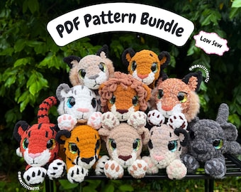 Pacchetto di schemi per uncinetto di grandi felini, istruzioni per amigurumi, leone, tigre, leopardo, ghepardo, pantera, lince, gatto selvatico, simpatico regalo di compleanno