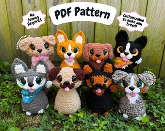 No Sew Sitting Puppy Crochet Pattern, Dog Amigurumi Instructions, Crochet Puppies, Cute Birthday Gift