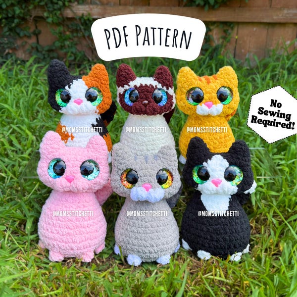 Schema per realizzare un gattino seduto all'uncinetto senza cuciture, istruzioni per amigurumi di gatti, gattino all'uncinetto, schema per gatto siamese all'uncinetto, simpatico regalo di compleanno